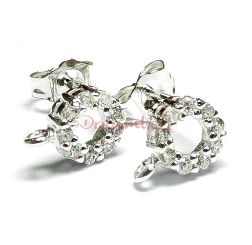 2x Sterling Silver Round Stud CZ LOOP POST Dangle