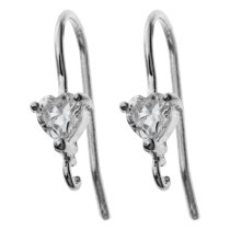 2x Sterling Silver Ear Wire Earring Hook with CZ crystal dangle
