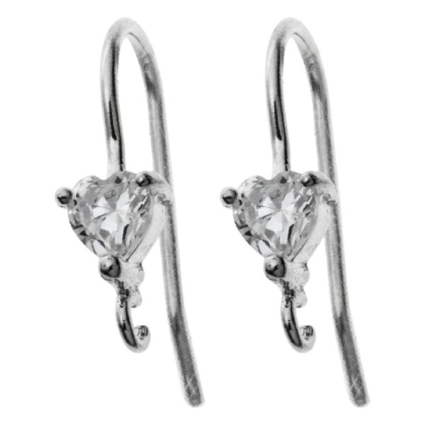 2x Sterling Silver Ear Wire Earring Hook with CZ crystal dangle