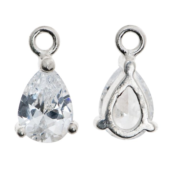 2x STERLING SILVER Pear CZ Crystal Dangle charm 7.5mm