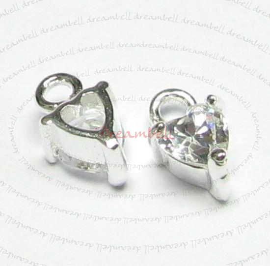 2x STERLING SILVER Heart CZ Crystal Dangle charm 5mm