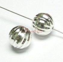 2x Sterling Silver Laser Cut Dico Round CORRUGATED Bead 10mm