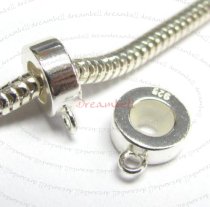 1x Sterling silver Pendant Charm Connector Cord Ring Slide STOPPER WITH RUBBER Bead for European Charm
