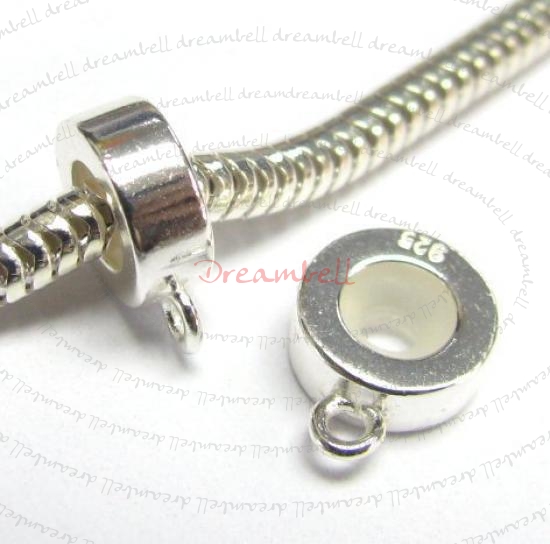 1x Sterling silver Pendant Charm Connector Cord Ring Slide STOPPER WITH RUBBER Bead for European Charm