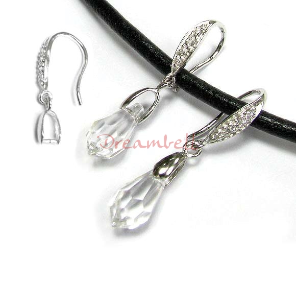2 x Sterling Silver Earwire Hook CZ Pinch Bail Clasp