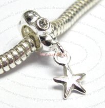 Sterling Silver CZ Crystal w/ TWINKLE STAR dangle Bead for European Charm Bracelets