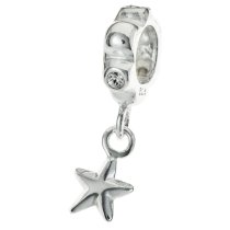 Sterling Silver CZ Crystal w/ TWINKLE STAR dangle Bead for European Charm Bracelets