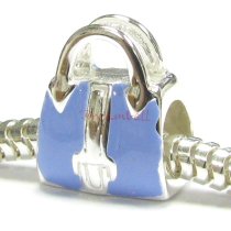 Sterling Silver Fashion Handbag Blue Enamel Bead for European Charm Bracelets