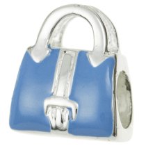 Sterling Silver Fashion Handbag Blue Enamel Bead for European Charm Bracelets