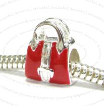 Sterling Silver Fashion Handbag Red Enamel Bead for European Charm Bracelets