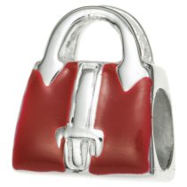 Sterling Silver Fashion Handbag Red Enamel Bead for European Charm Bracelets