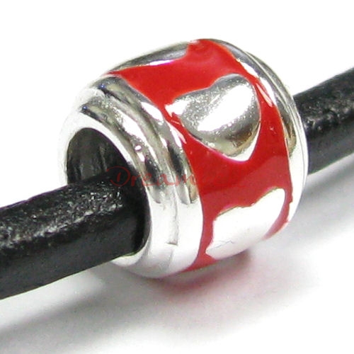 Sterling Silver Enamel Red Love heart for European Enamel Bead charm Bracelet