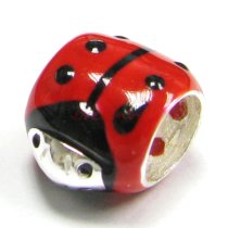 Sterling Silver Ladybug Bug Jet Black Enamel Bead Tube for European Charm Bracelets
