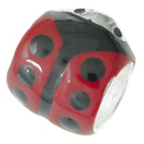 Sterling Silver Ladybug Bug Jet Black Enamel Bead Tube for European Charm Bracelets