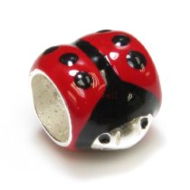 Sterling Silver Ladybug Bug Jet Black Enamel Bead Tube for European Charm Bracelets