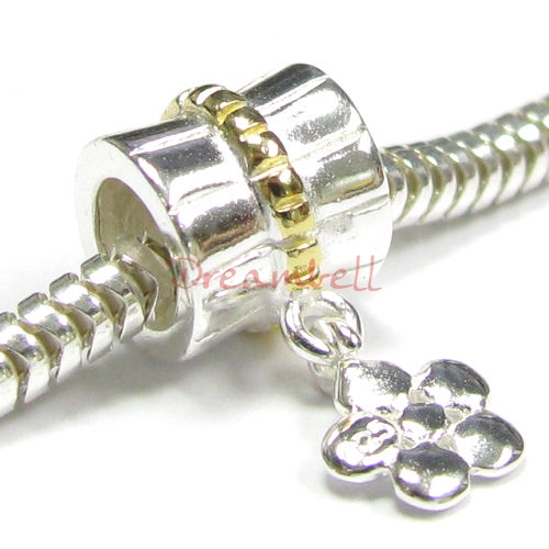 14K Gold 925 Sterling Silver FLOWER for European Bead charm Bracelet