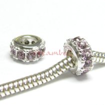 Sterling Silver Round Ring Bead Light Amethyst Crystals for European Charm Bracelets Birthstone June