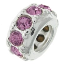 Sterling Silver Round Ring Bead Light Amethyst Crystals for European Charm Bracelets Birthstone June