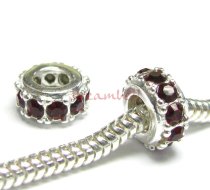 Sterling Silver Round Ring Bead Siam RED Crystals for European Charm Bracelets Birthstone January