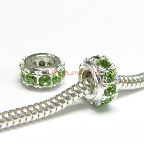 Sterling Silver Round Ring for European Charm Bracelets Bead Peridot Crystals Birthstone August