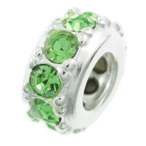 Sterling Silver Round Ring for European Charm Bracelets Bead Peridot Crystals Birthstone August