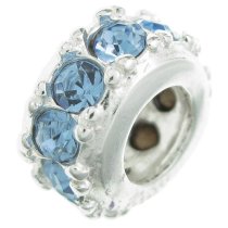 Sterling Silver Round Ring Bead Light Sapphire Crystals for European Charm Bracelets Birthstone September