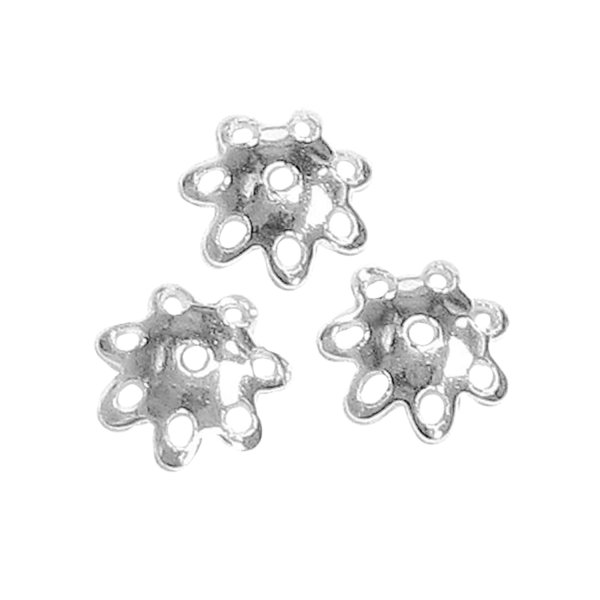 6X Bali Sterling silver Round Flower caps Bead 6.5mm