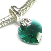 Sterling Silver May Birthstone Danlge Bead Heart for European Charm Bracelets Using Swarovski Elements