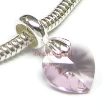 Sterling Silver BIRTHSTONE JUNE DANLGE Bead Swarovski Heart for European Charm Bracelets