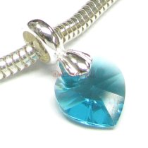 Sterling Silver BIRTHSTONE DECEMBER DANLGE Bead Swarovski Heart for European Charm Bracelets