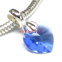 Sterling Silver BIRTHSTONE SEPTEMBER DANLGE Bead Swarovski Heart for European Charm Bracelets