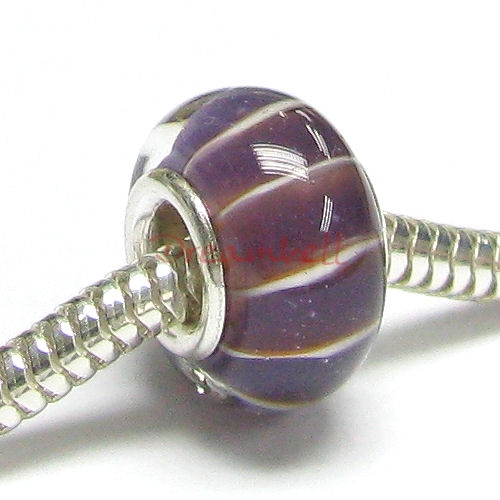 Sterling Silver Murano Amethyst Glass Bead for European Charm Bracelets 12.5mm