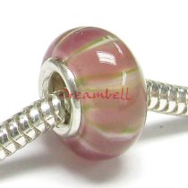 Sterling Silver Round Murano PINK Glass Bead for European Charm Bracelets
