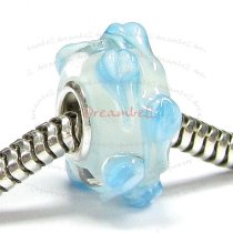 Sterling Silver Murano Lt BLUE Glass FLOWER Bead for European Charm Bracelets
