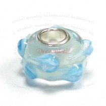 Sterling Silver Murano Lt BLUE Glass FLOWER Bead for European Charm Bracelets