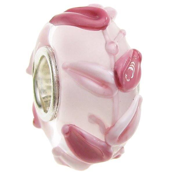 Sterling Silver Murano Lt ROSE Glass FLOWER Bead for European Charm Bracelets