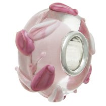 Sterling Silver Murano Lt ROSE Glass FLOWER Bead for European Charm Bracelets