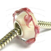 Sterling Silver Murano Lt ROSE Glass FLOWER Bead for European Charm Bracelets