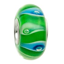 Sterling Silver Round Wheel GREEN Glass Bead for European Charm Bracelets 13mm