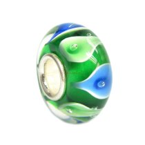 Sterling Silver Round Wheel GREEN Glass Bead for European Charm Bracelets 13mm