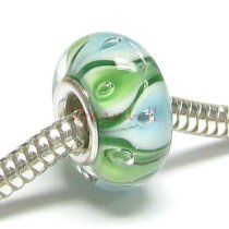 Sterling Silver Round Wheel GREEN Glass Bead for European Charm Bracelets 13mm
