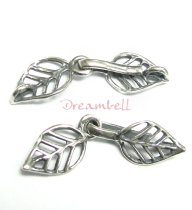 1x STERLING SILVER LEAF HOOK EYE Toggle Bead Clasp 32mm