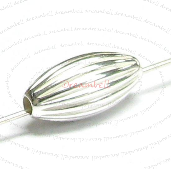 2x Sterling Silver Oval Rice CORRUGATED Melon Bead Spacer 10mm