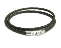 Sterling Silver Brown Braided leather cord 4mm choker necklace 24″