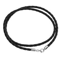 Sterling Silver Black Braided leather cord 3mm choker necklace 18" for European Bead Charms