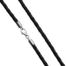 Sterling Silver Black Braided leather cord 3mm choker necklace 20″ for European Bead Charms