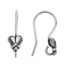 2x STERLING SILVER Heart ear wires French Hook Earwires