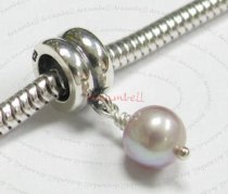 Sterling Silver Fresh Water Light Amethyst Pearl Pendant Bead for European Charm Bracelets