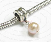 Sterling Silver Fresh Water Pink Rose Pearl Pendant Bead for European Charm Bracelets