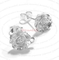 2x STERL SILVER BALL Rose Stud earrings loop post 11mm